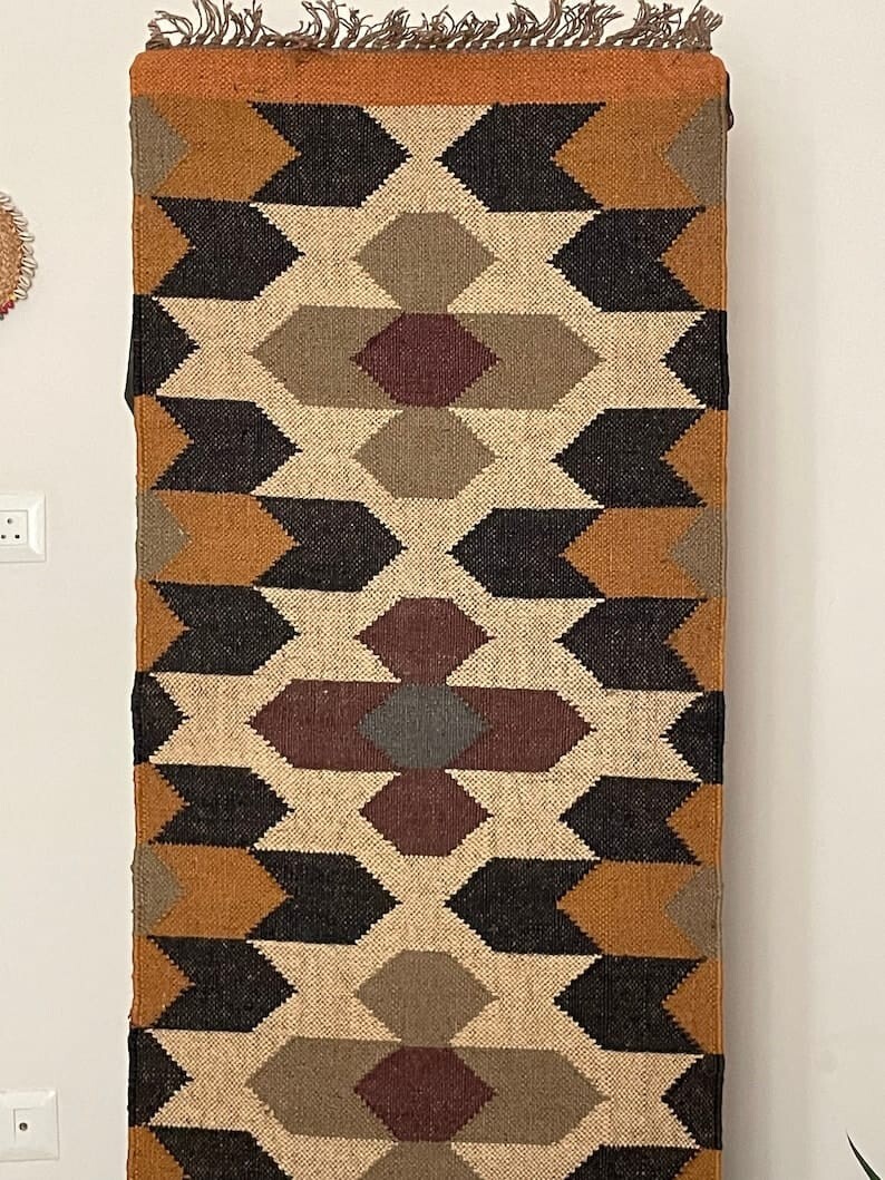 Navajo rug, tribal rug, southwestern rug Wool Jute Rug, Vintage Kilim Rug runner
