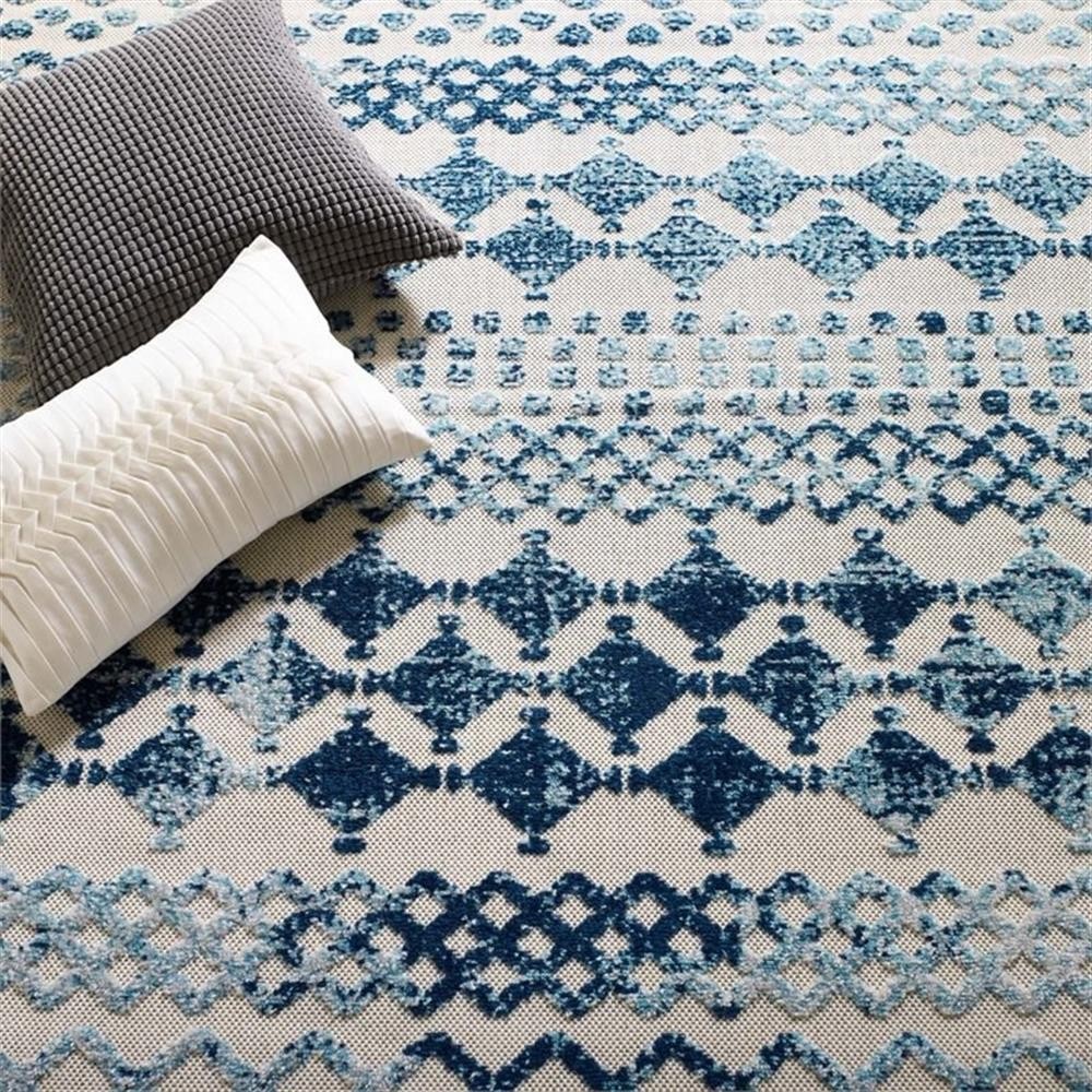 Pemberly Row 94.5×122″ Giada Diamond Moroccan Trellis Area Rug in Ivory/Blue