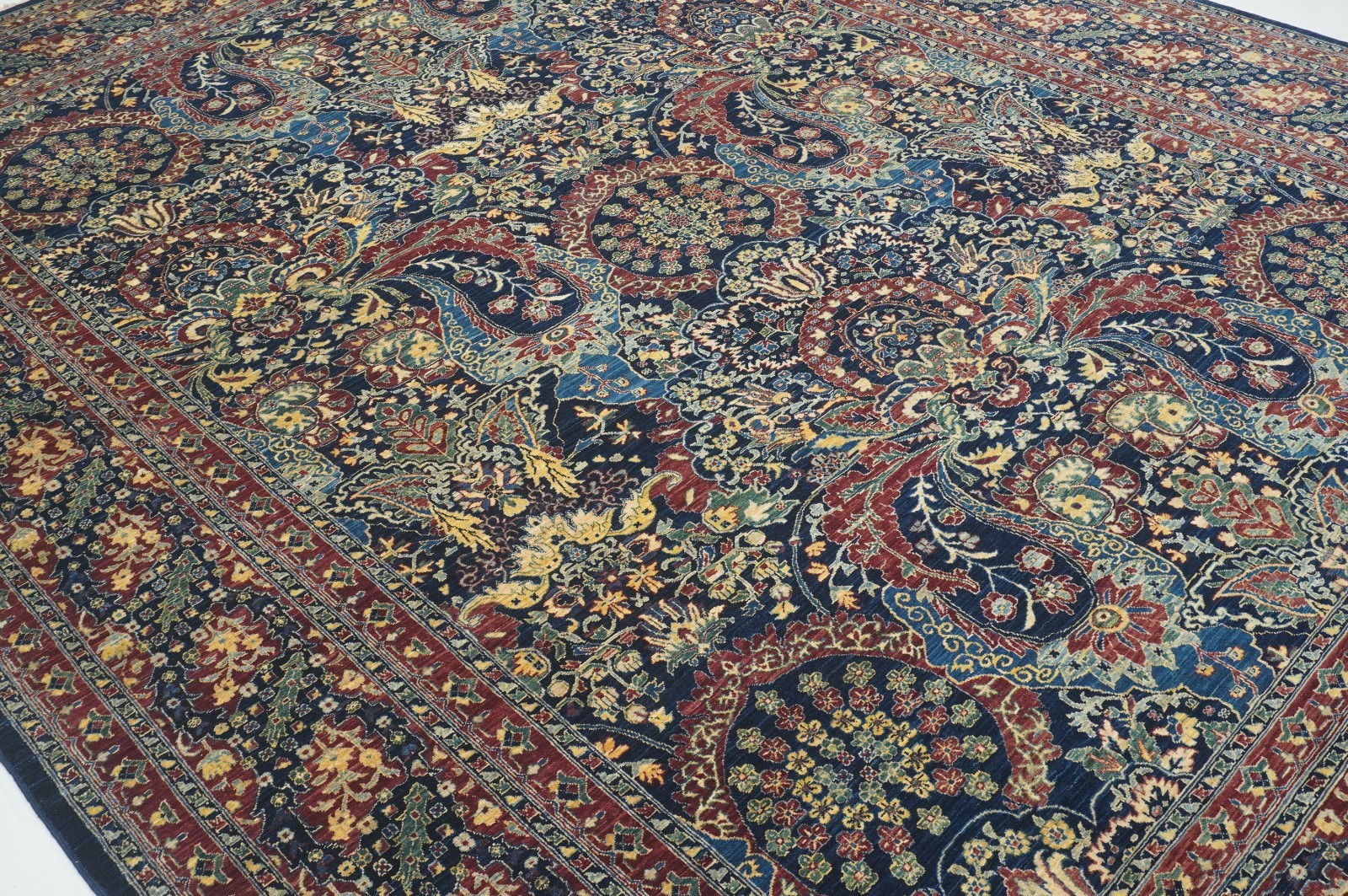 9×11 ft Navy Blue Turkish Hereke Hand Knotted Wool Oriental Rug