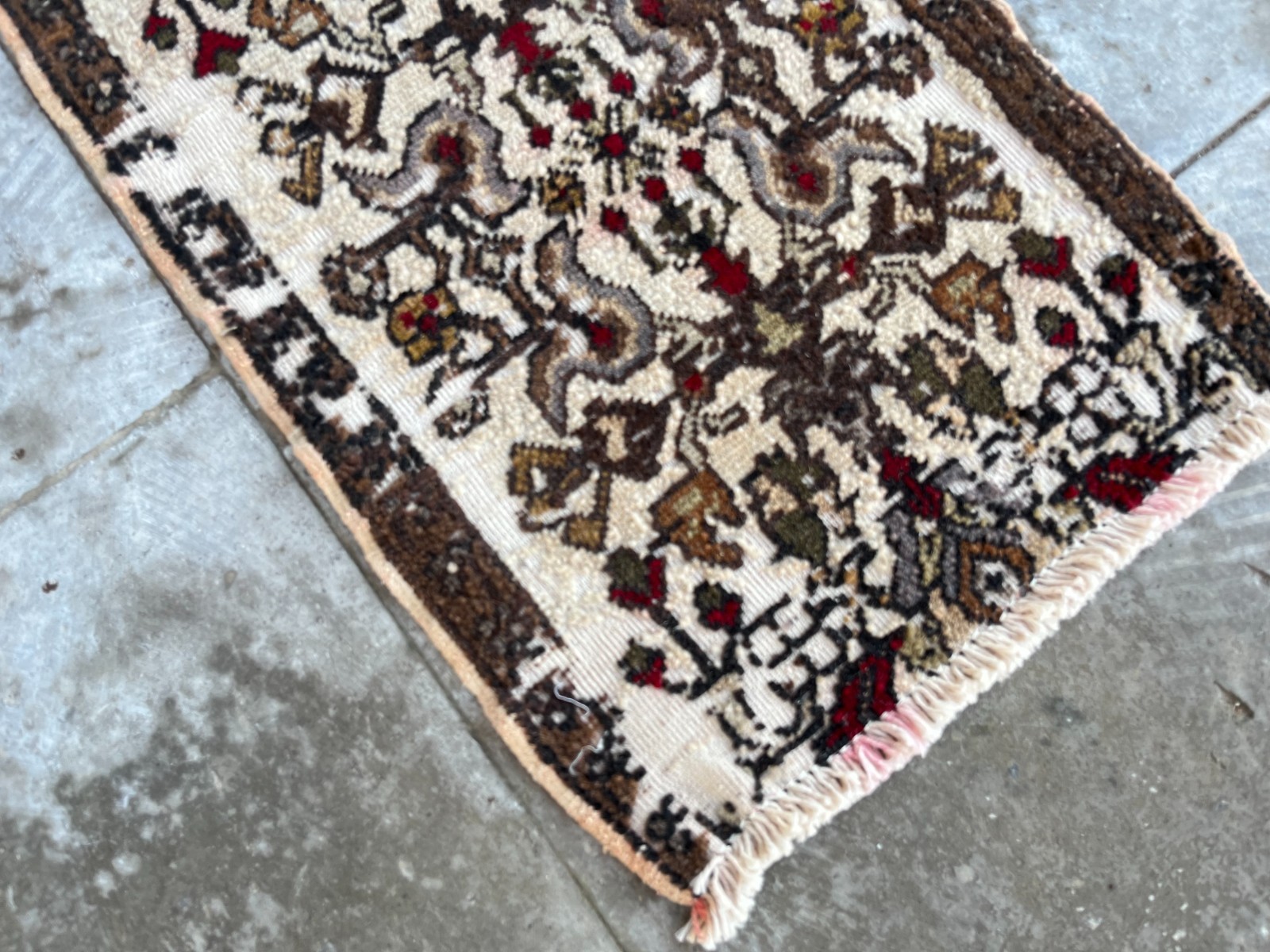 Vintage Turkish Rug 1.4×2.6 ft Hand-Knotted Floral Wool Door Mat Boho Accent Rug