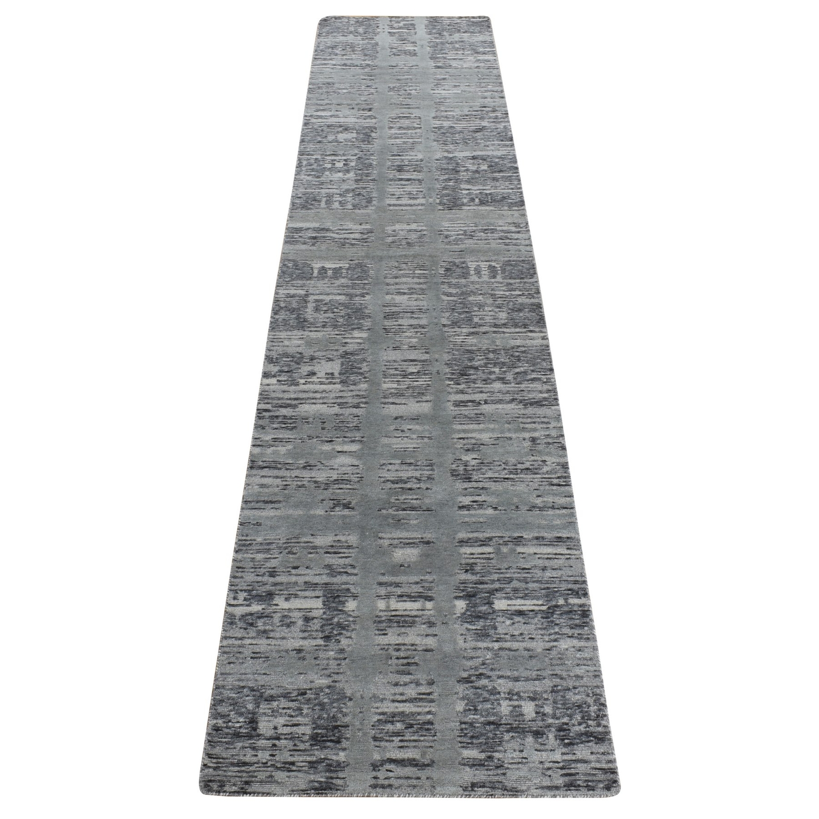 2’7″ x 12’1″ Gray Undyed Natural Wool Modern Hand Knotted Runner Rug R78246