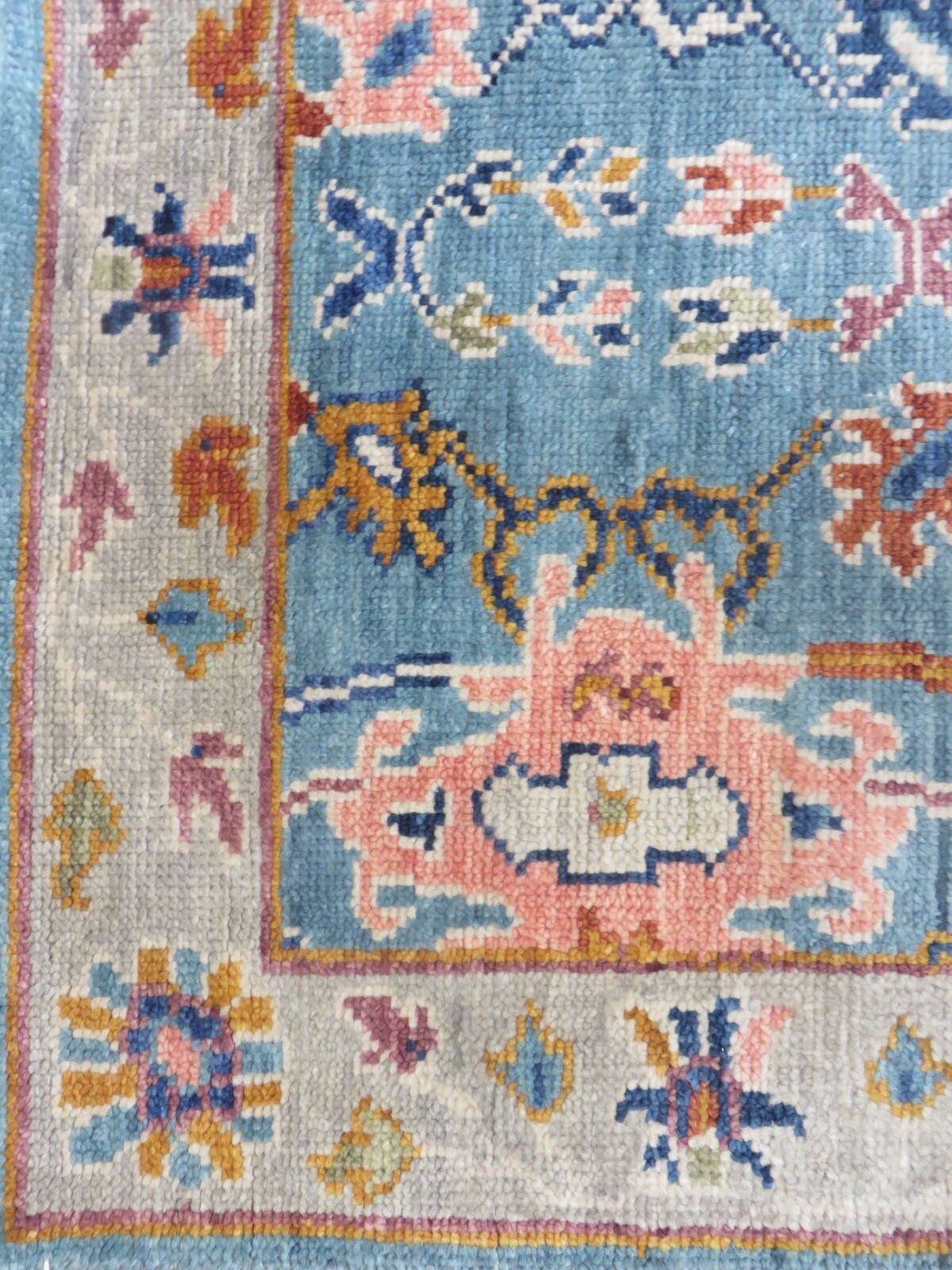 3’3 x 5 Hand Knotted Denim Blue Colorful Oushak Oriental Rug G13908