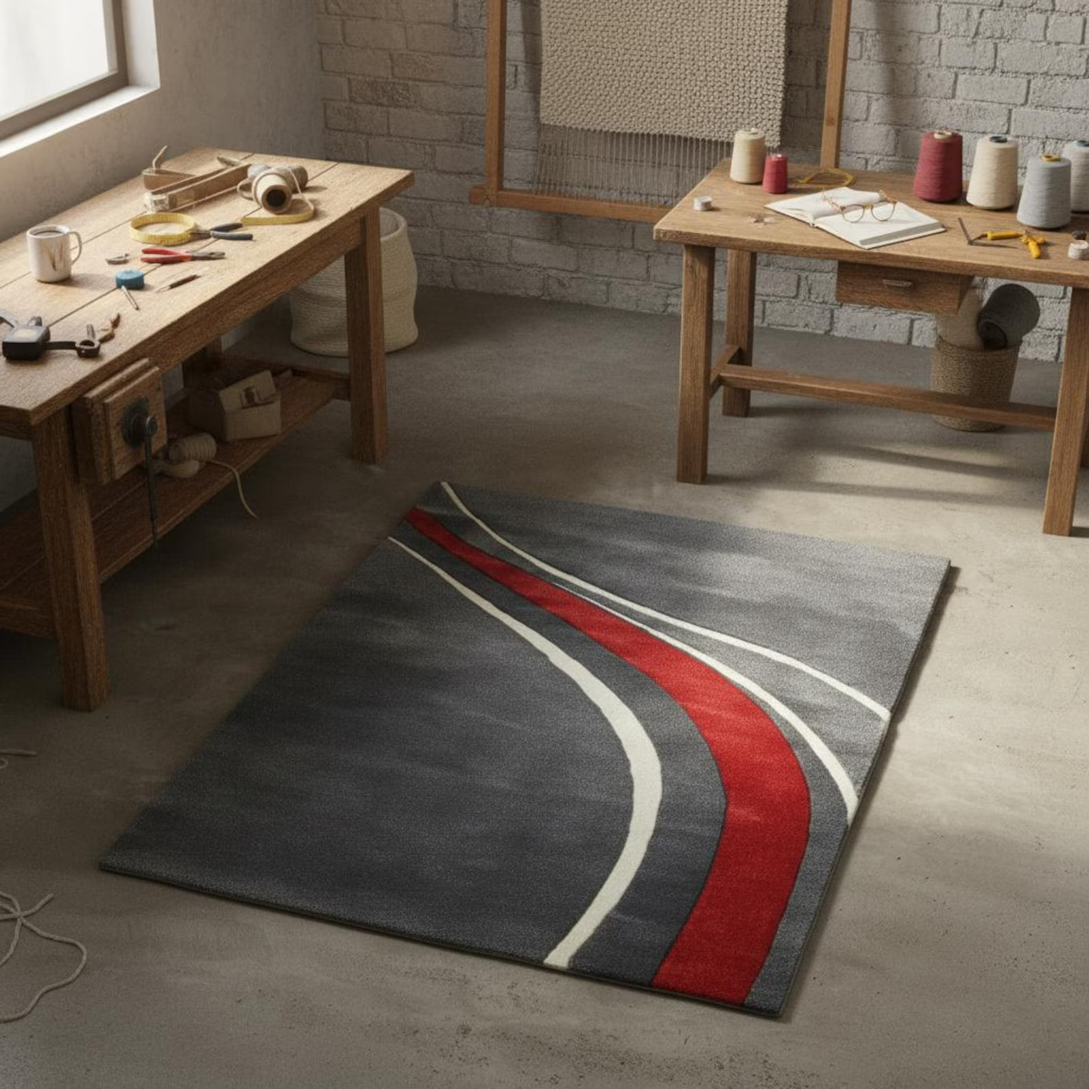 Hand-Tufted Wool Area Rug | Modern Racing Stripe Design Handmade Carpet