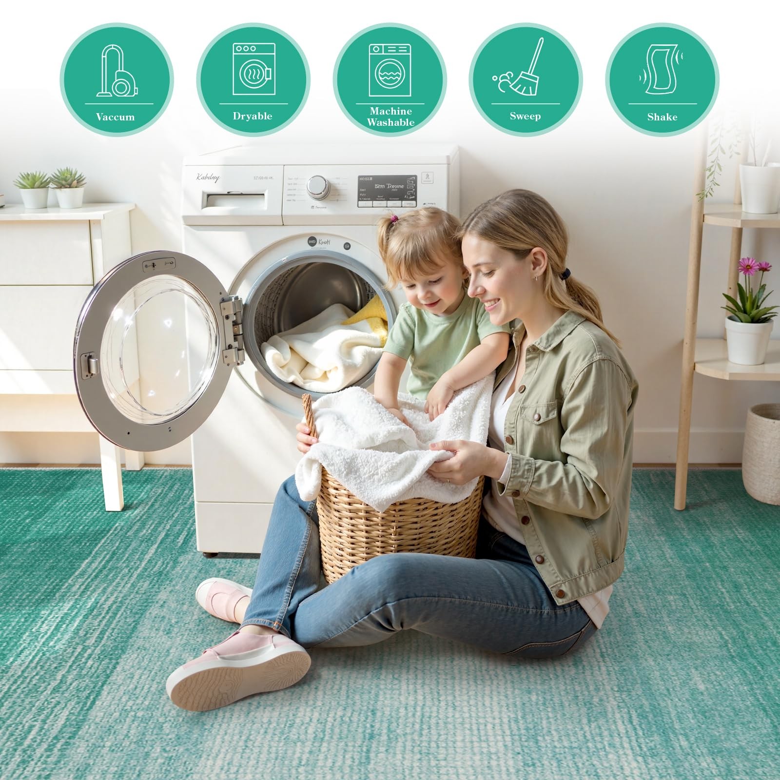 Wonnitar Modern Ombre Washable Round Rug 4Ft Non-Slip Teal Round Bathroom Throw