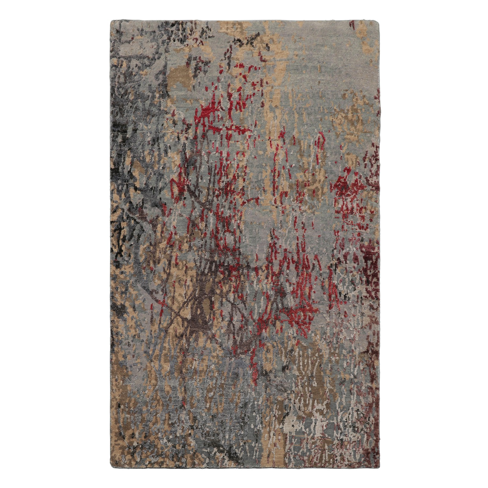 LoomBloom 3×5 Hand Knotted Wool & Silk Gray Tibetan Modern Area Rug