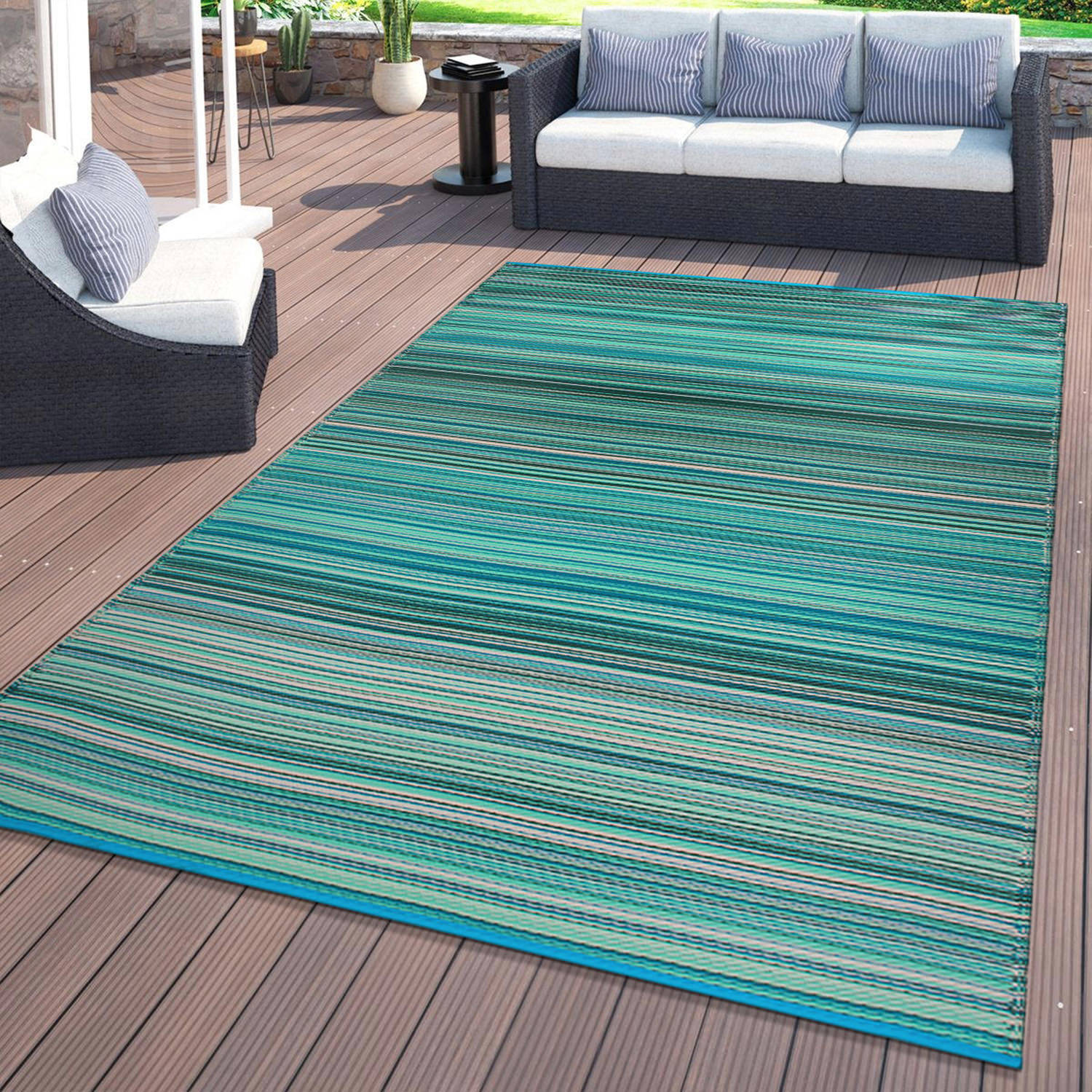 Rugshop Out Door Rugs Modern Stripe Reversible Plastic Rugs Indoor Outdoor Rugs