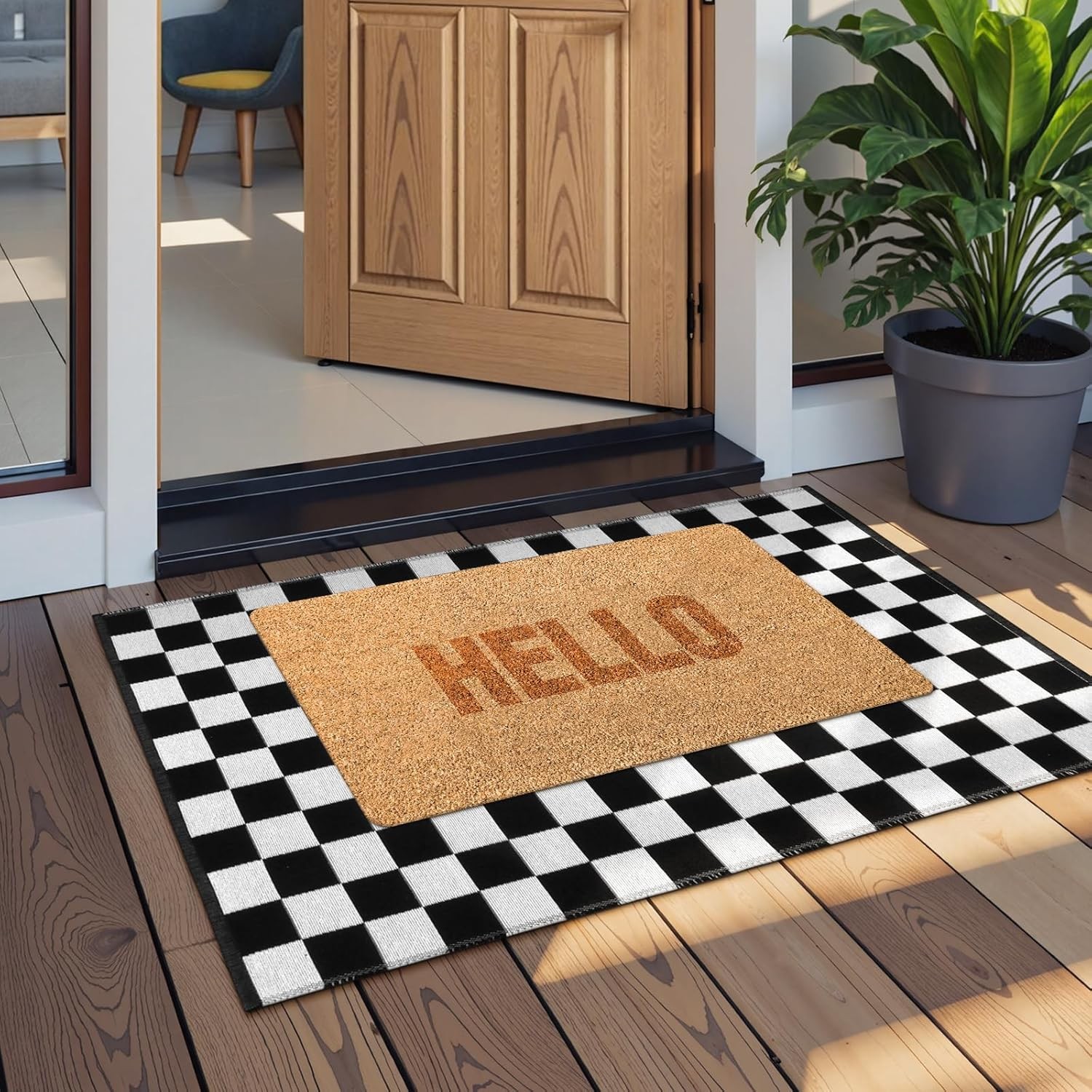 Checkered Rug 2×3 Ft Black & White Moroccan Checkerboard Rug Washable Cotton
