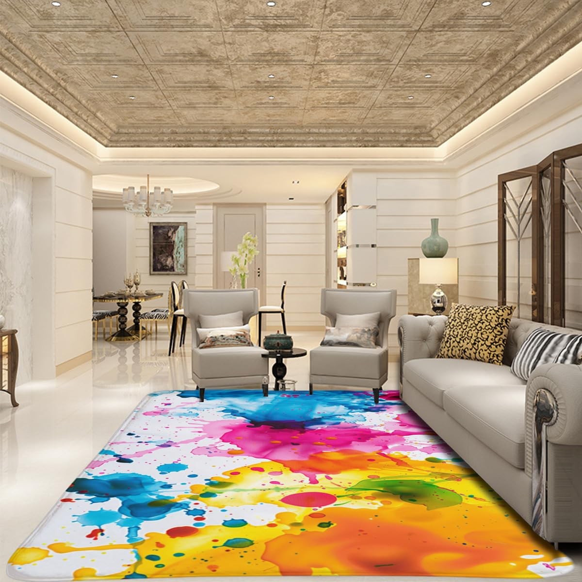 Painted Children’s Rug – Colorful Graffiti Living Room Area Rug for Home and …