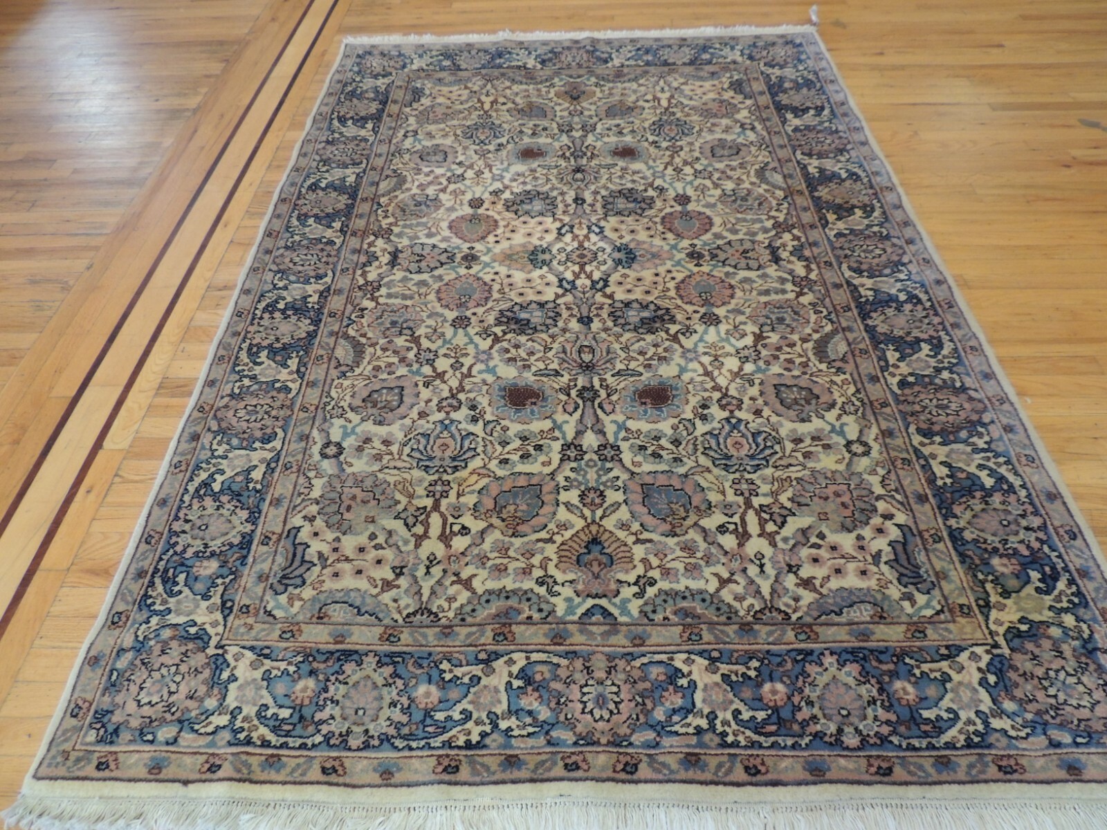 6×9 Romanian Oriental Area rug wool Ivory Blue Pink Navy All-Over pattern