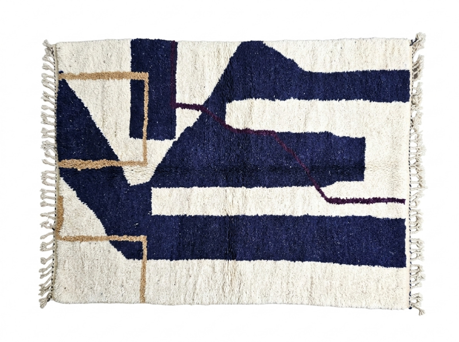 Handmade Moroccan Berber Wool Rug Navy Blue Abstract Beni Ourain Custom Size