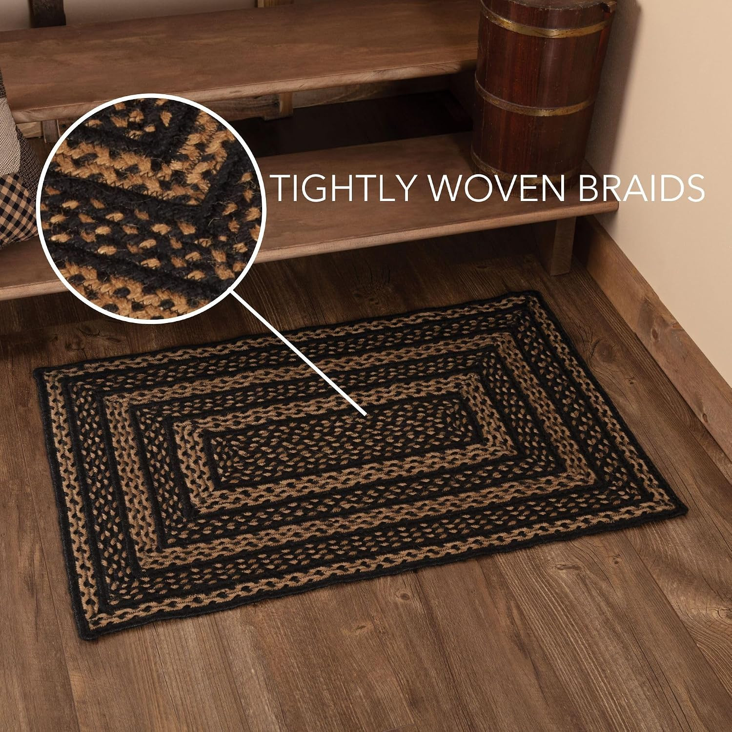 Black Striped Farmhouse Jute Accent Rug 24″x36″ – Rustic Floor Decor
