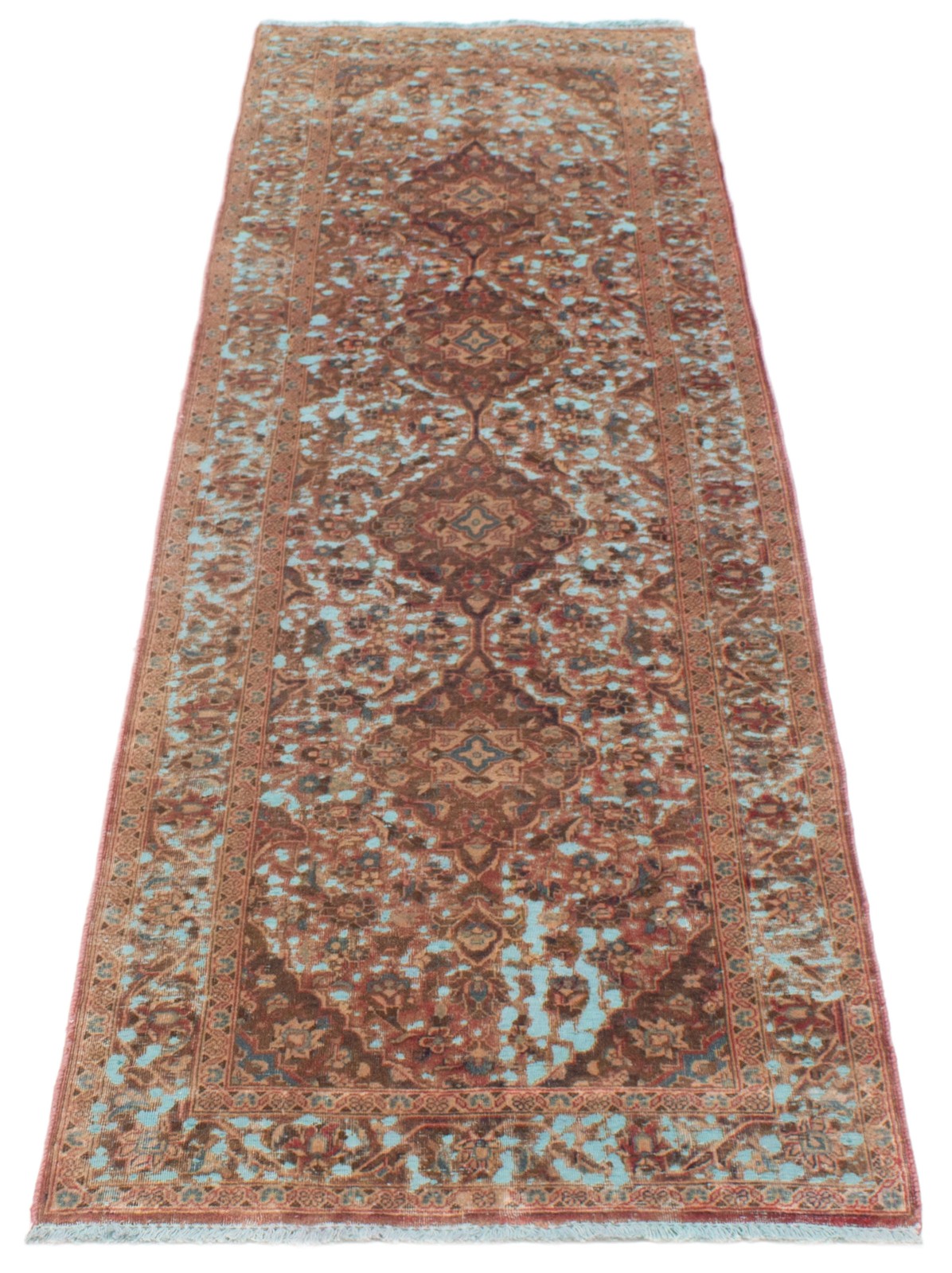 Traditional Hand-knotted Area Rug 3’0″ x 10’2″ Brown, Sky Blue Oriental Carpet
