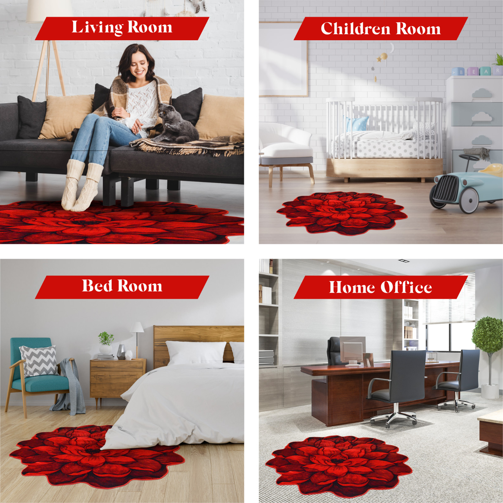 Flowers Hand Carved Floral Rose Novelty Thick Round Rug Design 301
