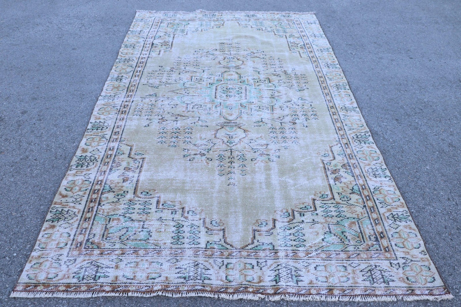 Turkish Vintage Rug, 5,4×9,4 ft Rug Rug, Green Brown Camouflage Wool Rug