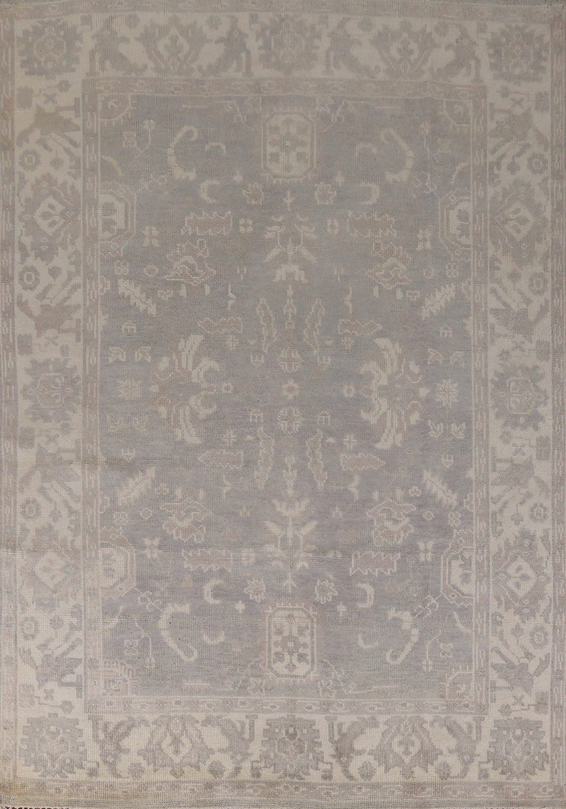 Gray Oushak Indian Area Rug 8×10 Handmade Wool All-Over Pattern for Living Room