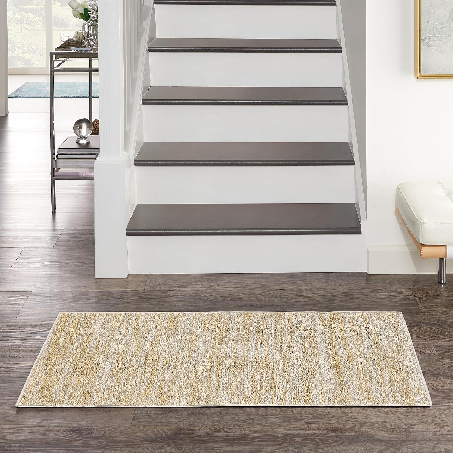 Nourison Home Essentials Ivory Gold 3′ x 5′ Area Rug – Easy Clean, Non
