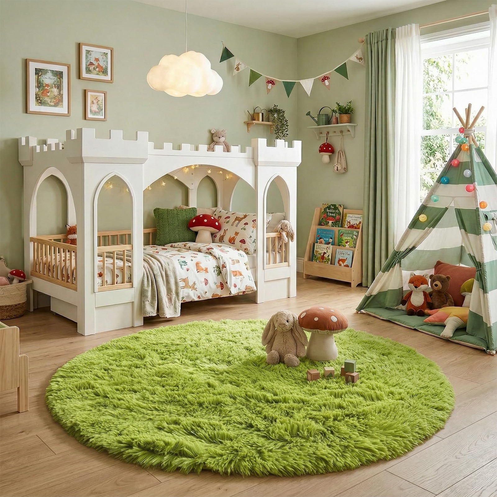Grass Green Round Rugs 5Ft for Bedroom, Fluffy Shaggy Circle Area Rugs for Ki…