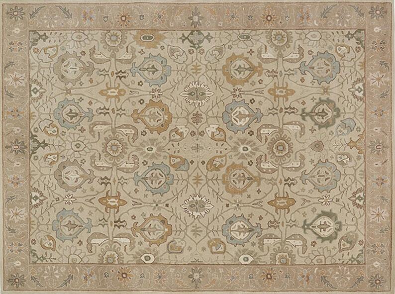 Rug Hand Tufted Traditional Pattern Beige Color Handmade Woolen Area Rug