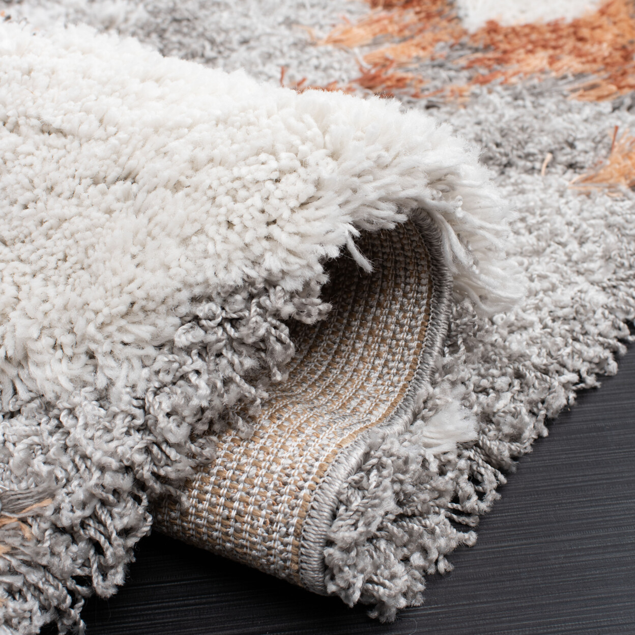 SAFAVIEH Contemporary Abstract Modern 2″ Plush Shag Area Rug Grey & Rust Horizon