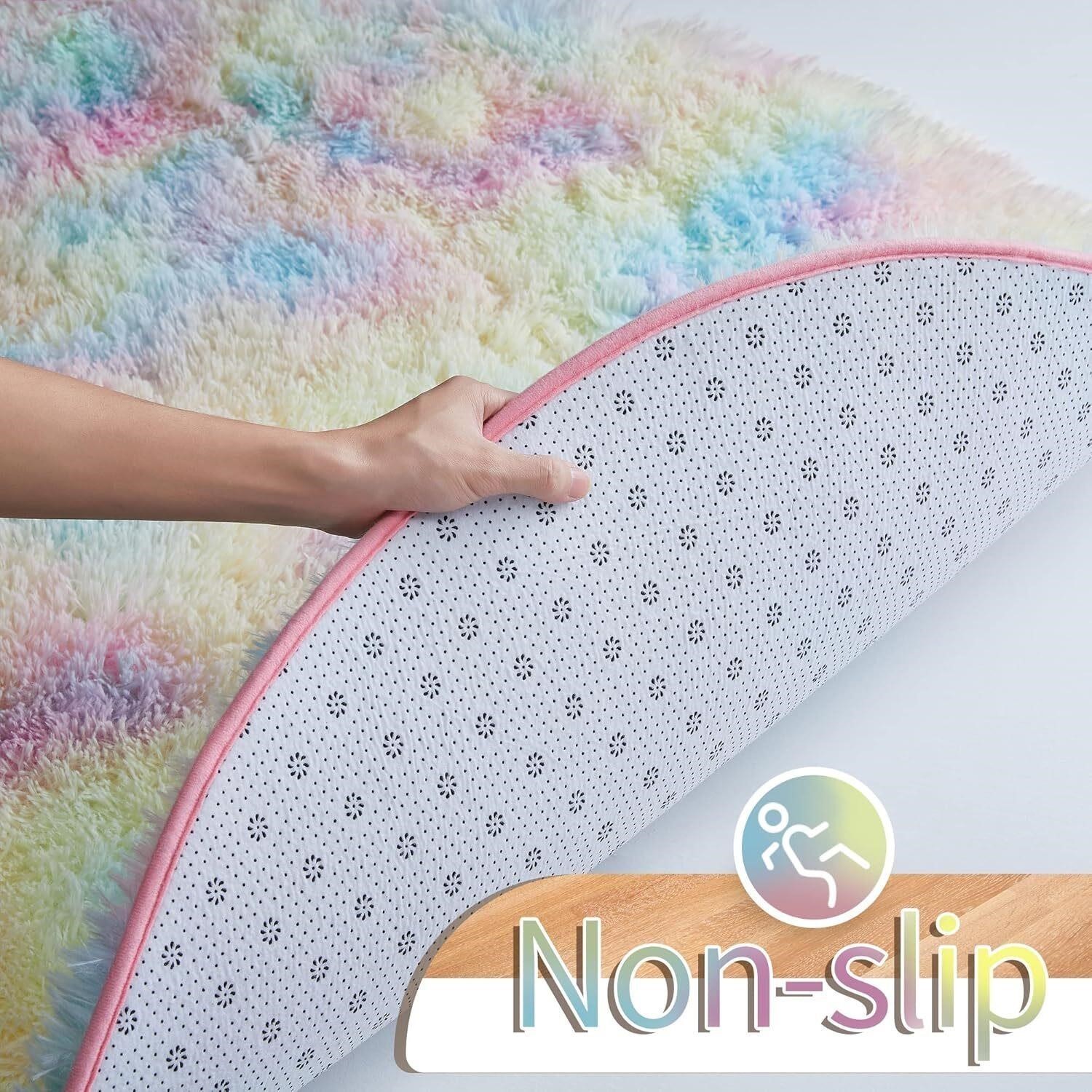 Round Rainbow Ultra-Soft Plush Modern 4×4 Circle Area Rug