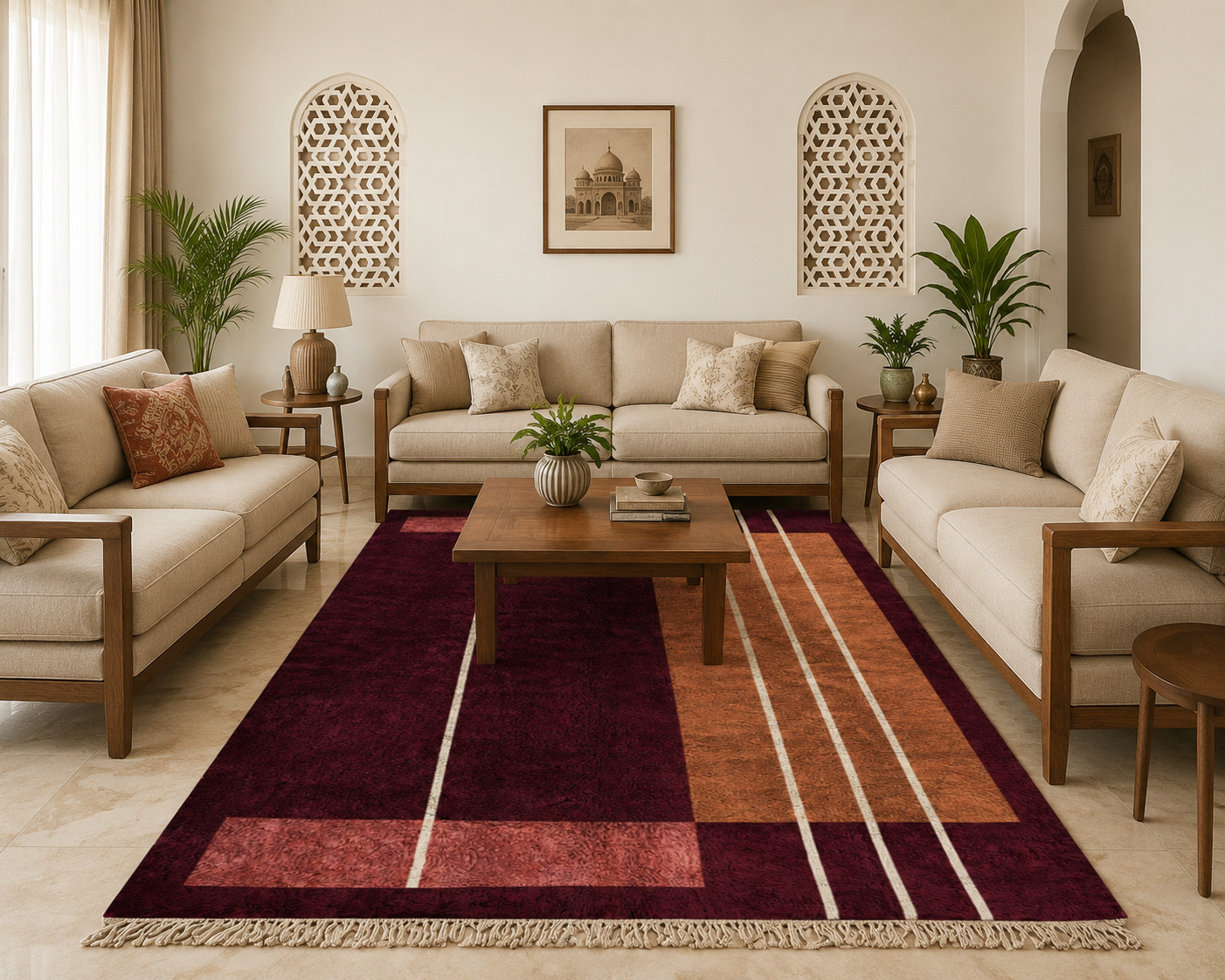Luxury Moroccan Berber Wool Rug Handmade Burgundy Red Abstract Area Rug Any room