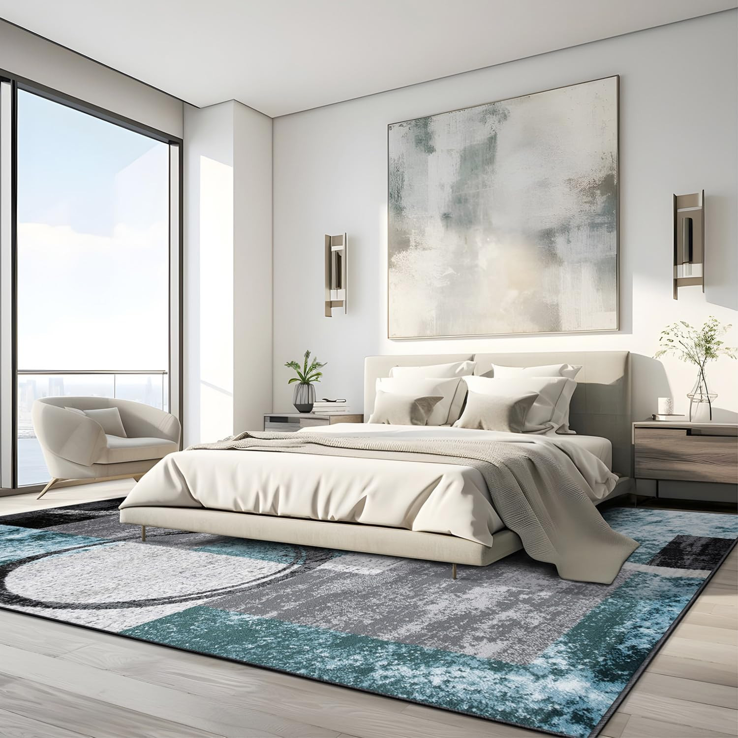 Modern Gray Abstract Circle Area Rug 7’10” x 10’2″ Soft & Stylish