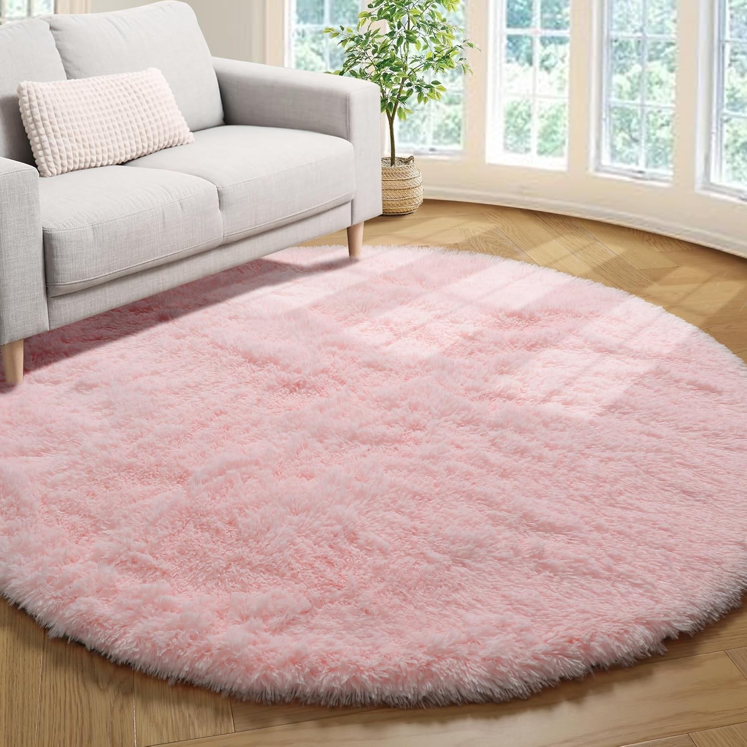 Light Pink Fluffy Round Rugs 4ft for Girls Bedroom, Circle Area Rug for Kids …