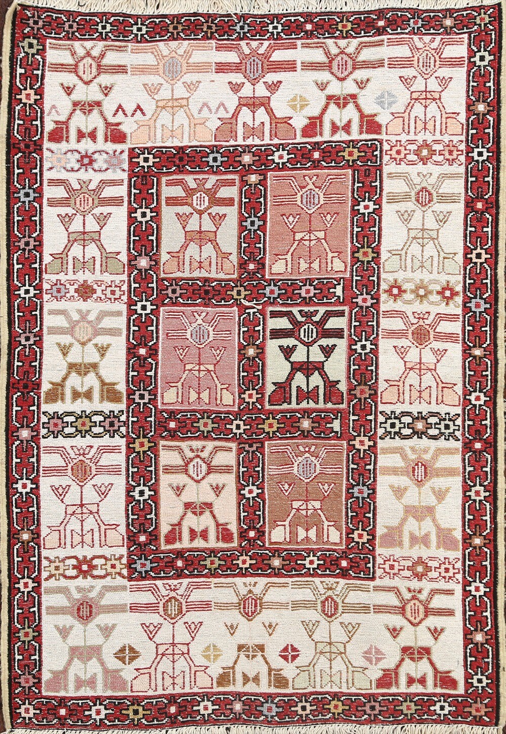 100% Silk Kilim-Sumak Geometric Oriental Area Rug Flat-Weave Tribal Carpet 3’x4′