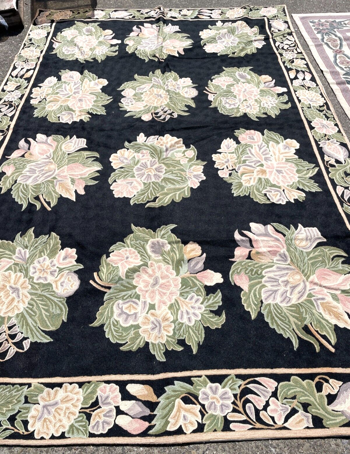 Hand-Made Pierpoint Tapestry/Area Rug with Flowers, 72″W x 108″L