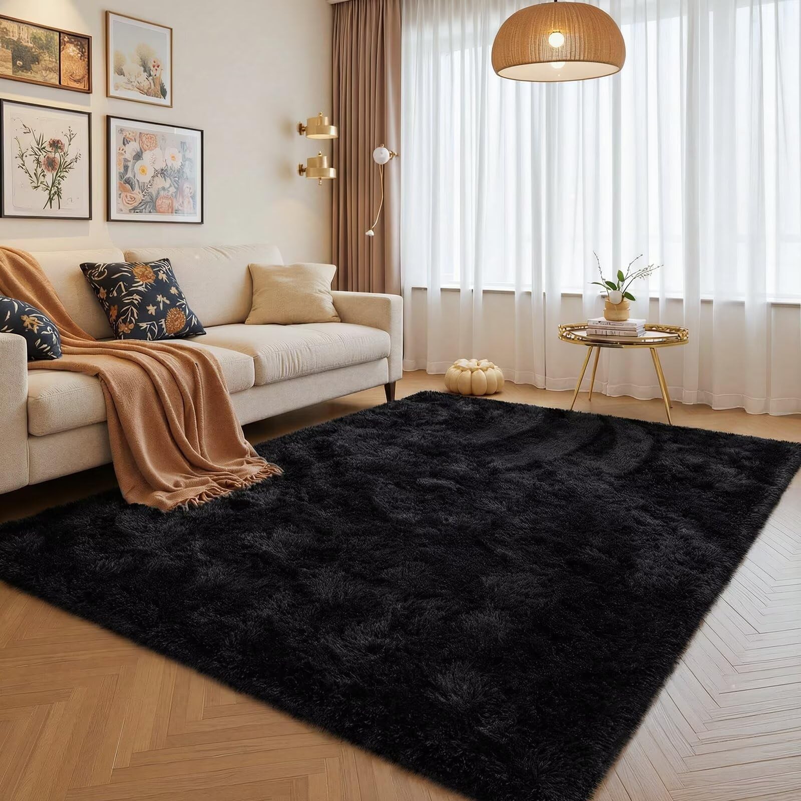 8×10 Black Washable Area Rug Soft Non-Slip Fluffy for Boys Bedroom – Cozy