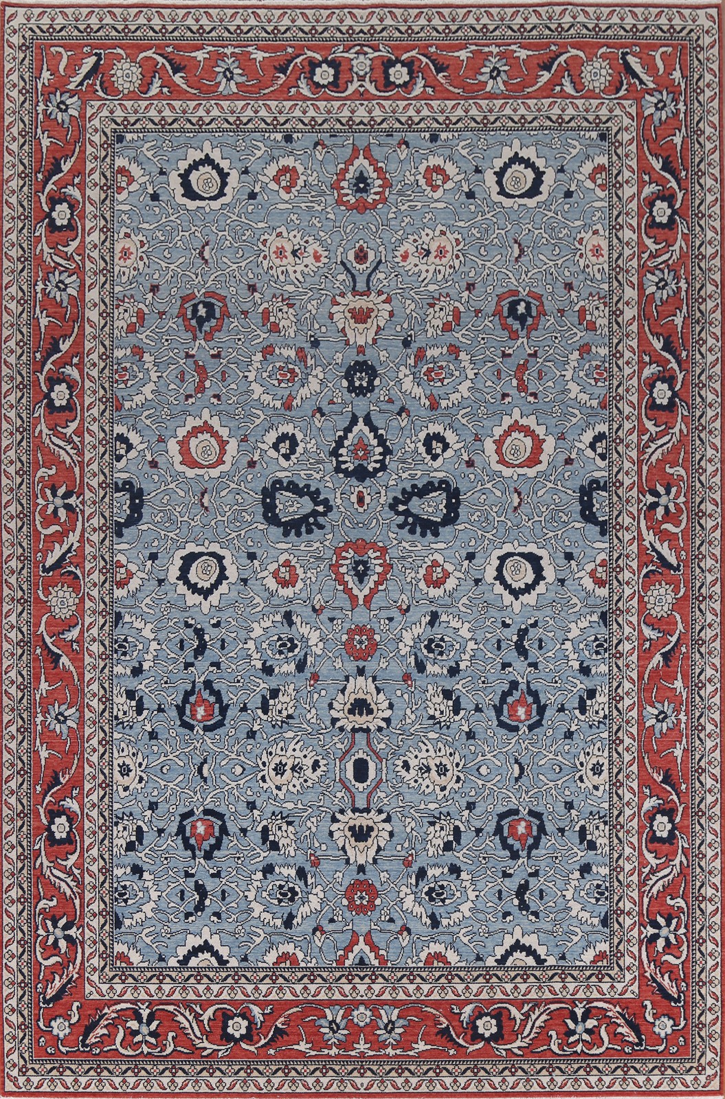 Light Blue Turkish Room Size Rug 9×12 Floral Wool Hand-knotted Oriental Carpet