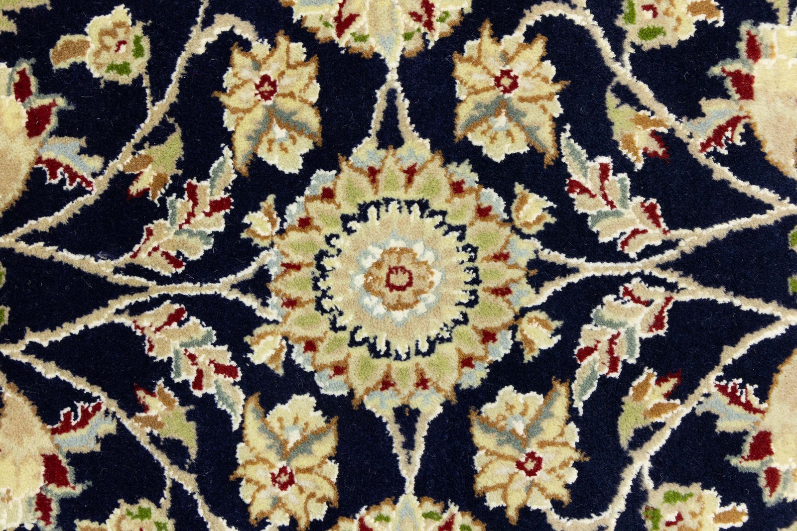 Dark Navy Floral Design Hand-Knotted 6×9 Indo-Nain Oriental Rug Bedroom Carpet