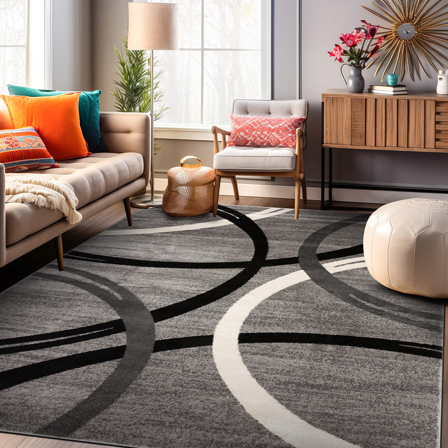 Rugshop Modern Rug Contemporary Area Rugs Wavy Circles Design Abstract Rugs 8×10