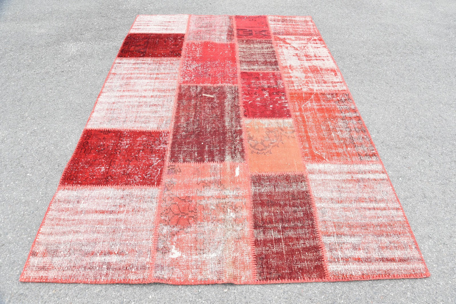 Turkish Large Rug, 5,2×8 ft Vintage Rug, Red Patchwork Wool Rug