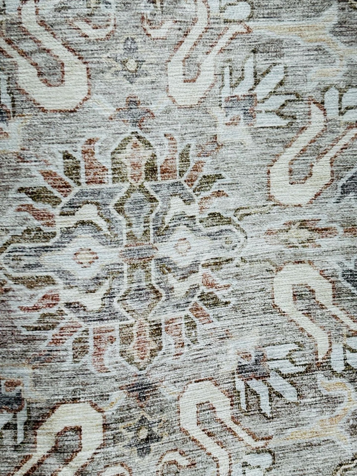 Tumble Washable Area Rug, Vintage Damask Distressed Print, 8ft x 10ft