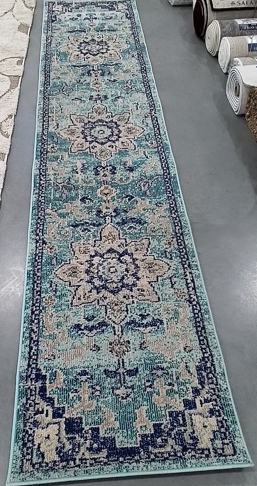 TEAL / NAVY 2′-2″ x 10′-0″ Back Stain Rug, Reduced Price 1172763415 MAD473K-210