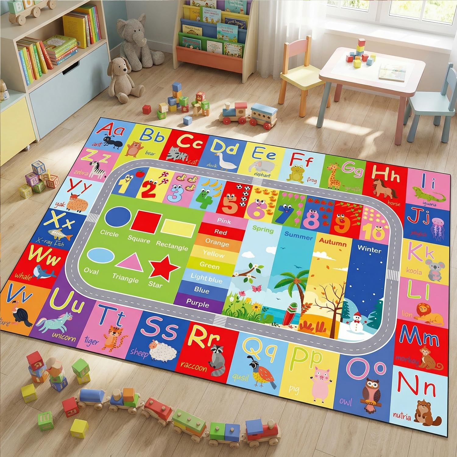 ABC Kids Rug, 59″ x 39.4″ Alphabet Non-Slip Floor Mat | ABC and animal patter…