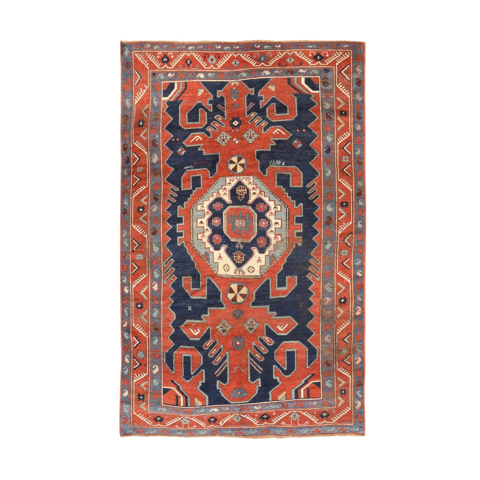5’1″x8’7″ Red Antique Armenian Kazak Signed and Dated 1914 Wool Hand Knotted Rug