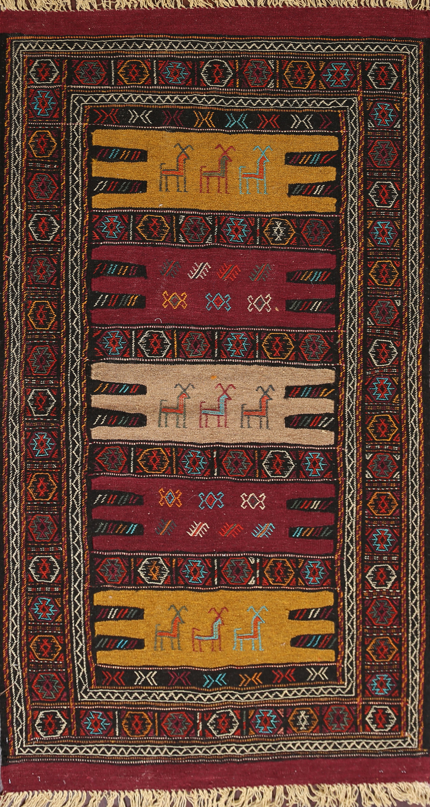 Tribal Little Animal Characters Kilim Flatweave Area Rug 3×6