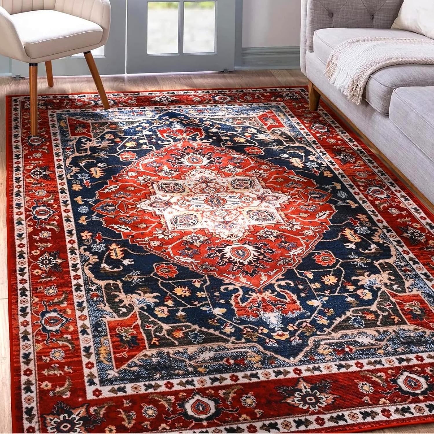Area Rug for Living Room 4×6 Machine Washable Boho Rug for Bedroom Low Pile