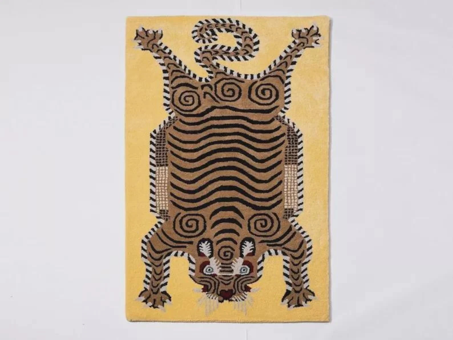 “Tibetan Tiger Rug Yellow Brown Area Carpet Handmade Wool Animal Art Home Décor”