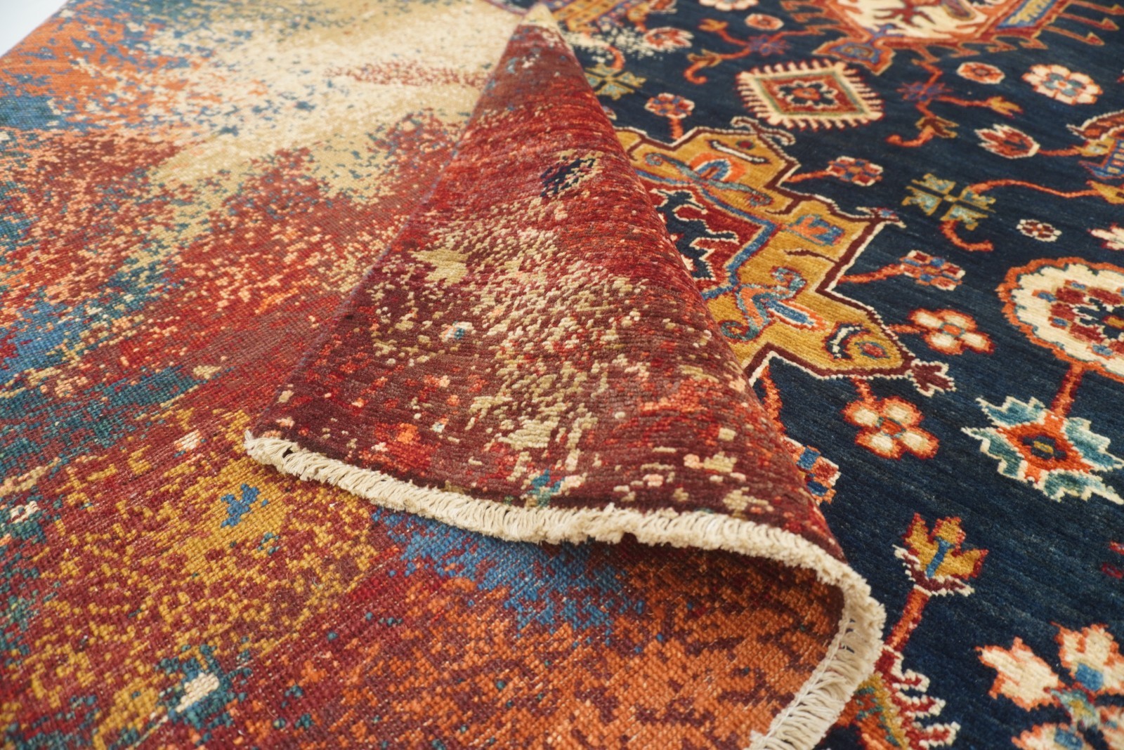 8 x 10 ft Navy Blue Karaja Afghan Hand-Knotted Modern Rug