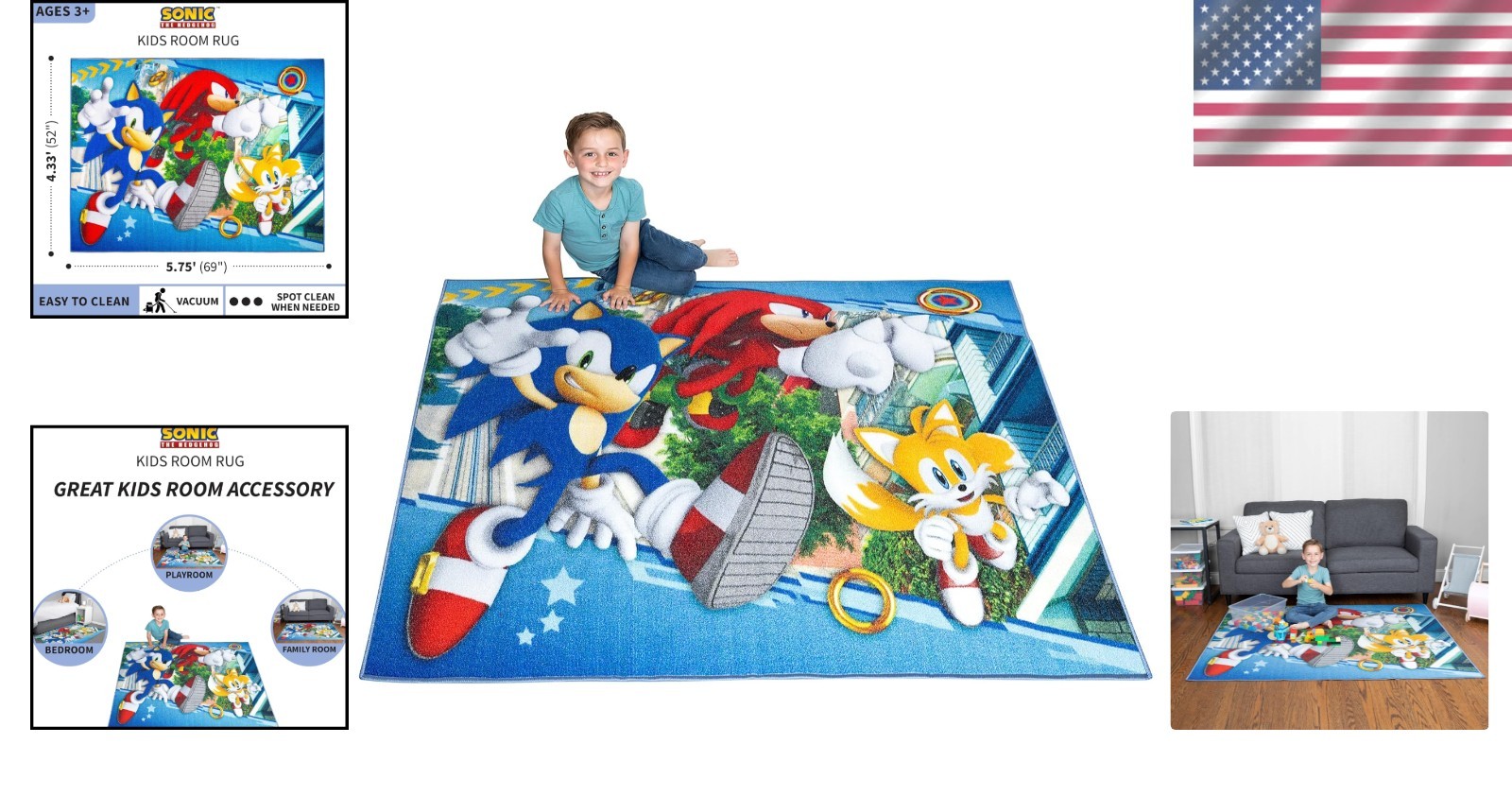 Durable Sonic the Hedgehog Kids Area Rug 69″ x 52″ – Perfect for Any Room