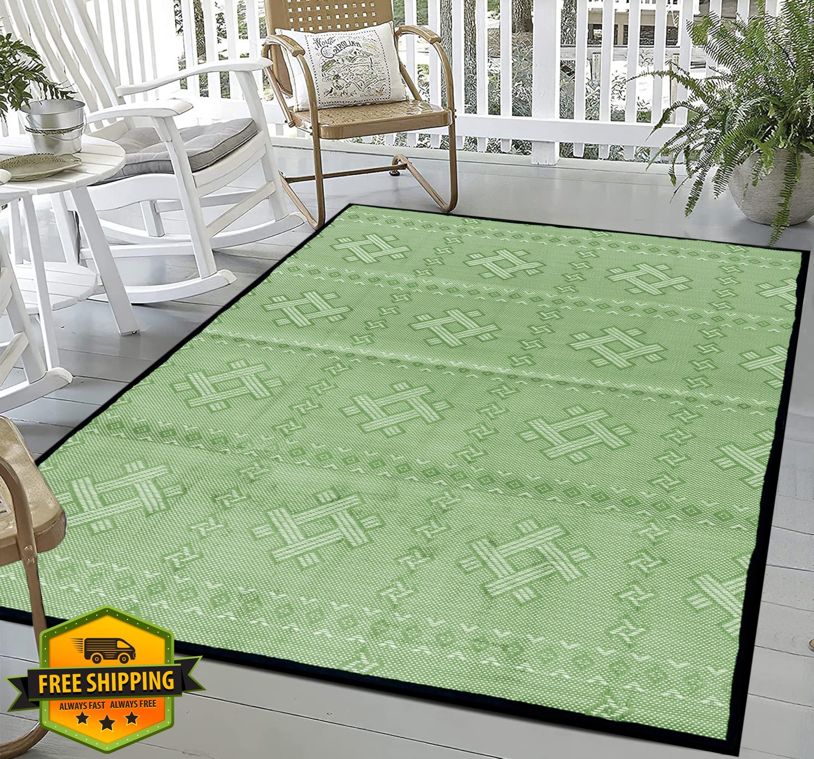 ARSUK White Green 5×3.3 Outdoor Rug