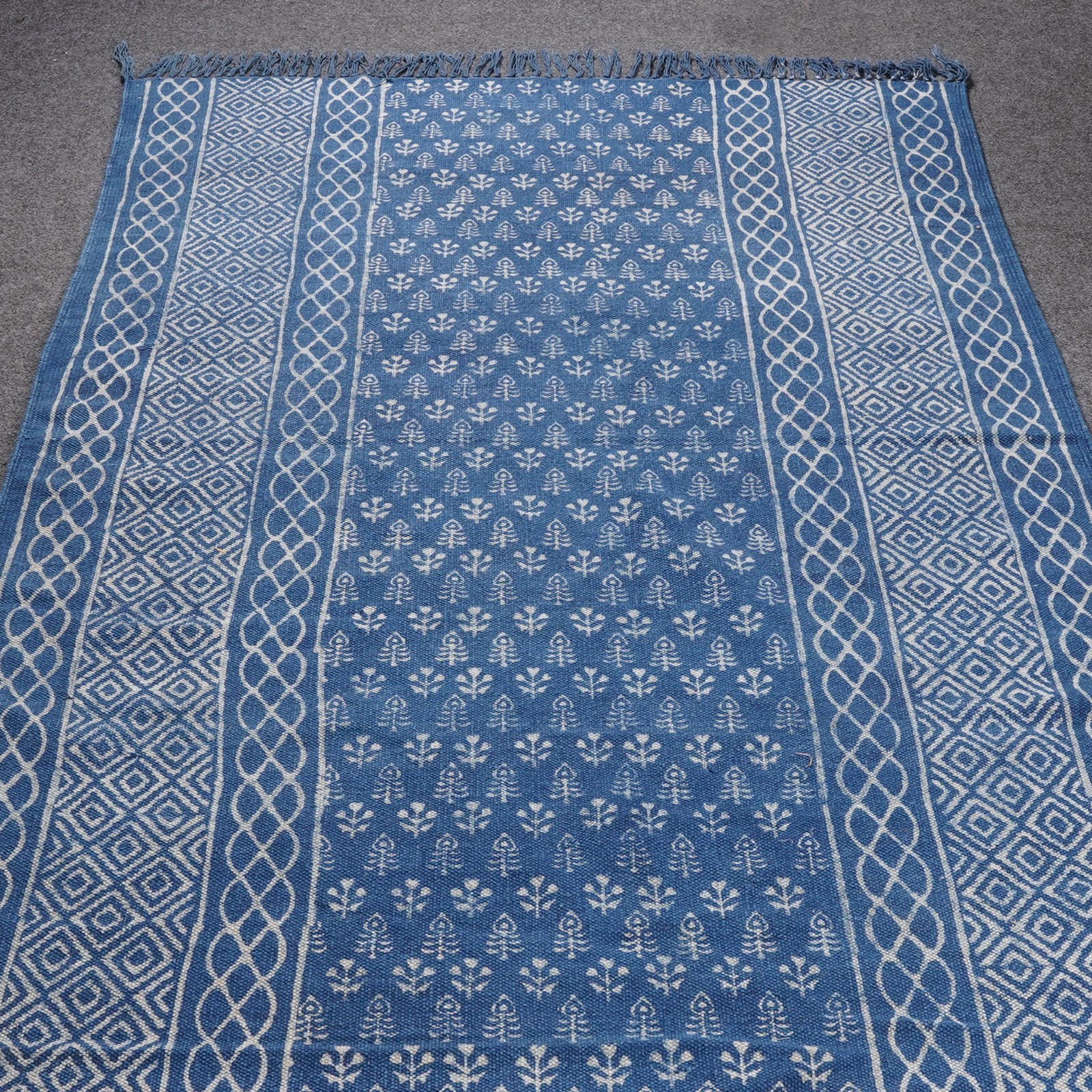 Artisan Hand Block Printed Cotton Rug Indigo Blue Farmhouse Area Carpet 4 x 6 ft