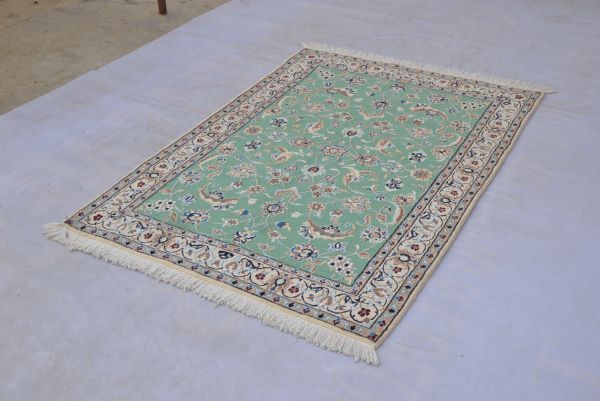 Authentic Oriental Traditional Hand Knotted Flora Cream Border Wood Pile Turkish