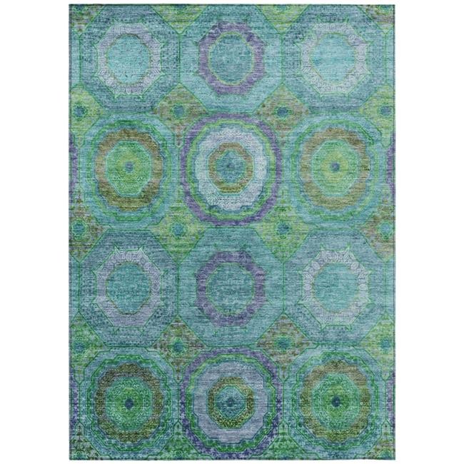 3×5 ft. Teal Blue Lime Green & Purple Geometric Washable Transitional Indoor …
