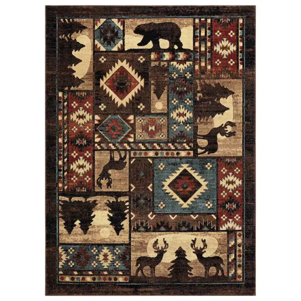 Buffalo Bear Brown/Red 2 Ft. X 3 Ft. Area Rug