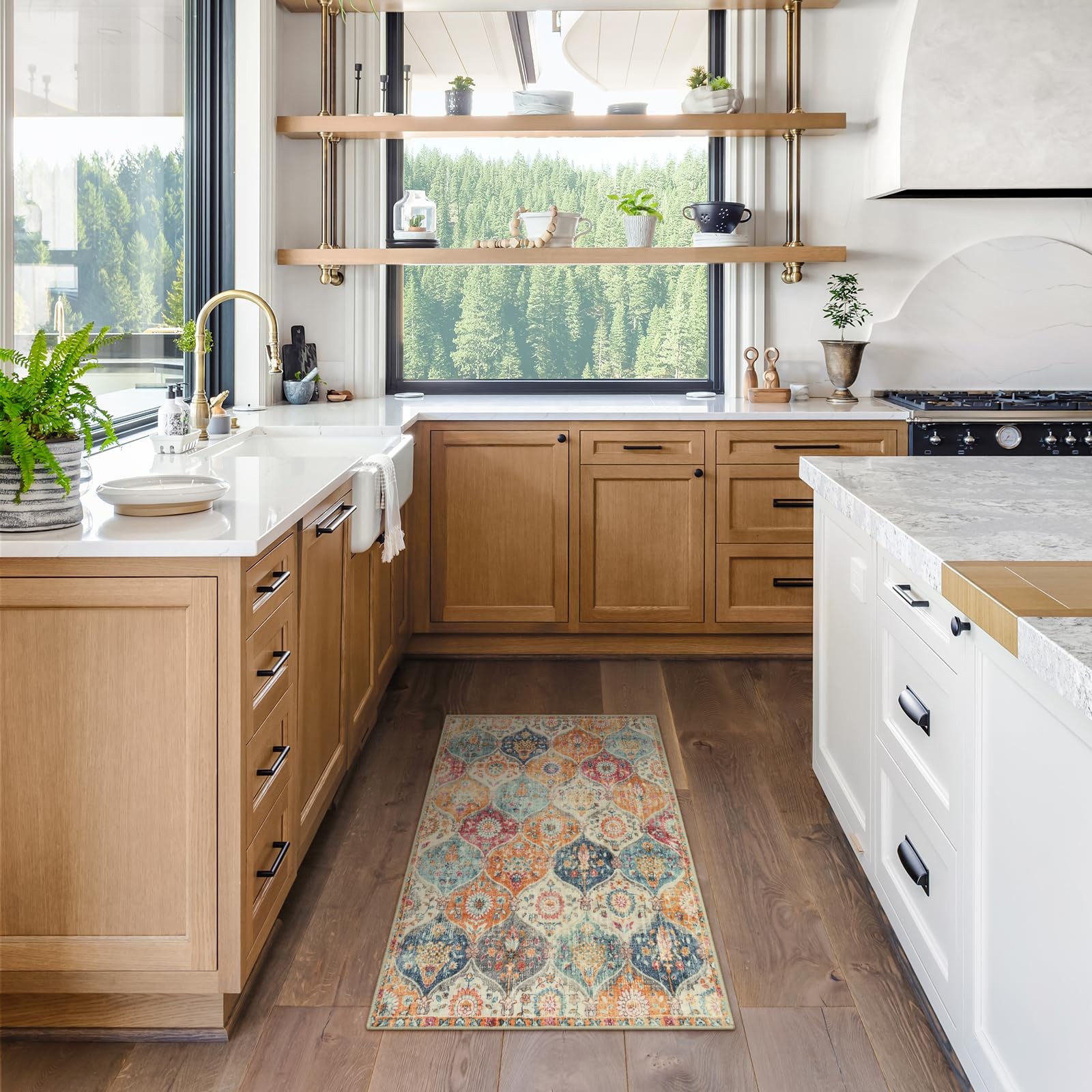 Moroccan Trellis Washable Rug 2×3 Feet Cream Multi Kitchen Entryway Mat
