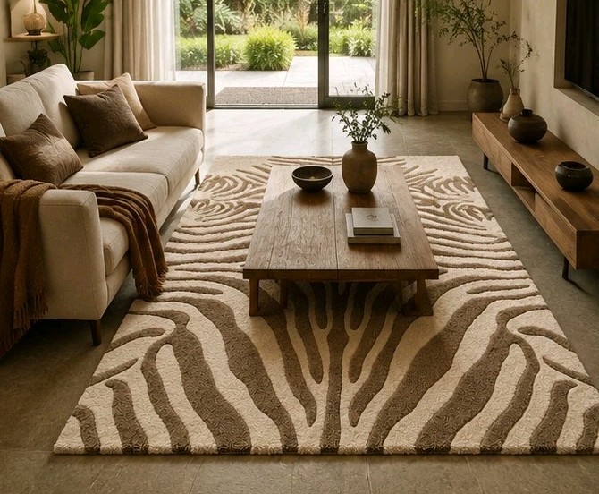 Zebra Hand Tufted Wool Rug 4×6 Animal Print Area Rug Modern Living Room Decor